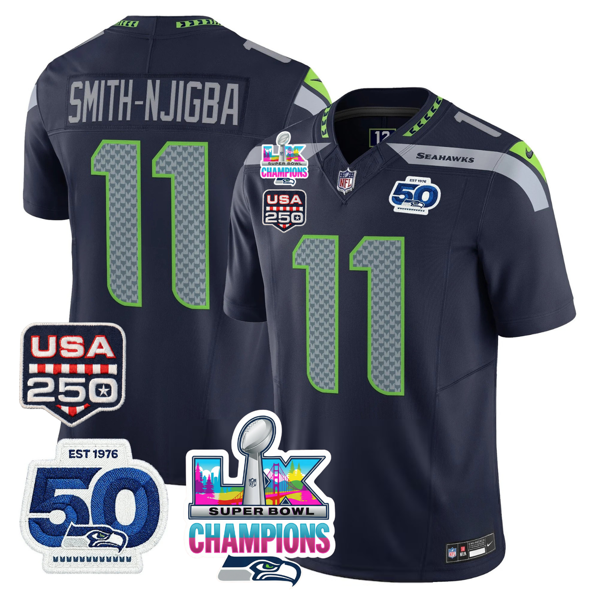 SEA SBLX Champs & US 250th Patch Vapor Limited Jersey - All Stitched