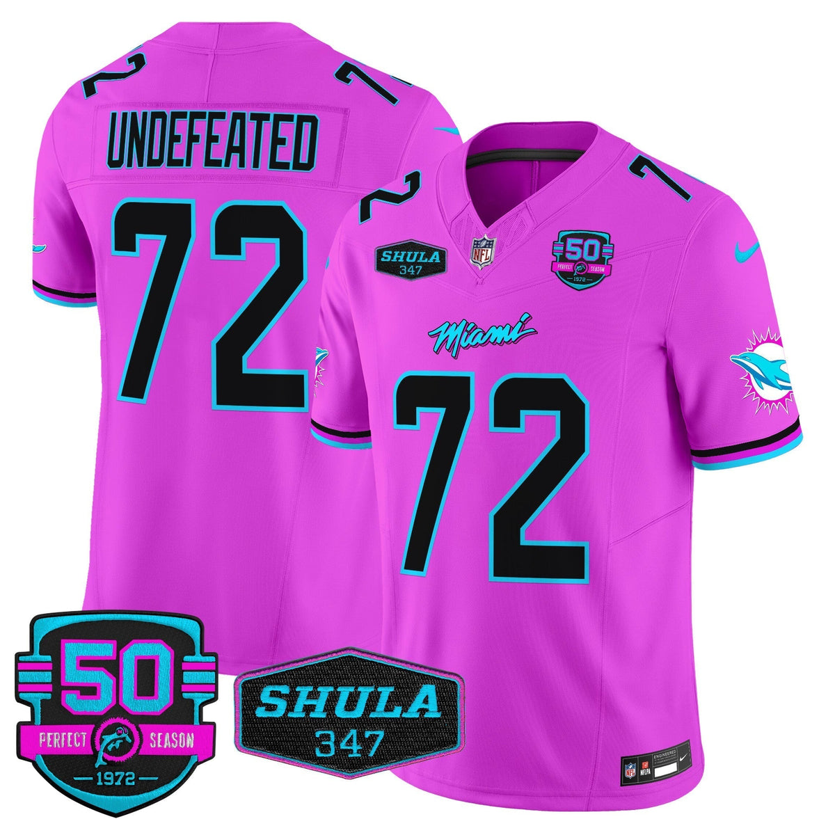 Dolphins "Miami Vice" Shula 347 & 50th Perfect Season Patch Vapor Limited Jersey - All Stitched