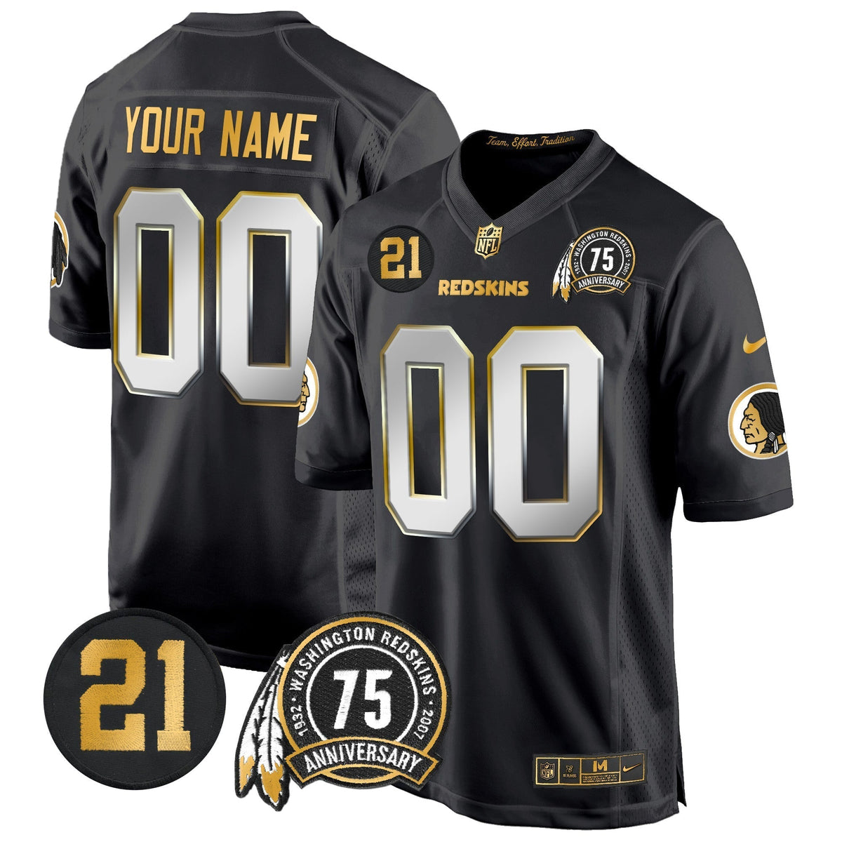 WR 75th & Sean Taylor Patch Gold Game Custom Jersey - All Stitched