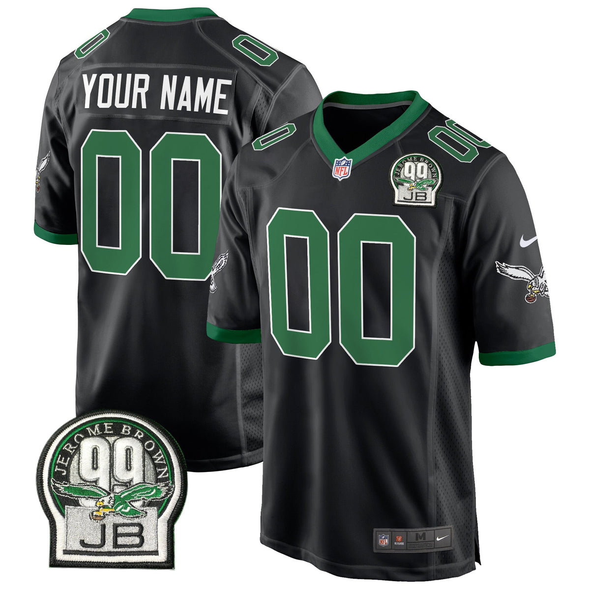 Eagles Jerome Brown Patch Kelly Green Alternate Game Custom Jersey - All Stitched