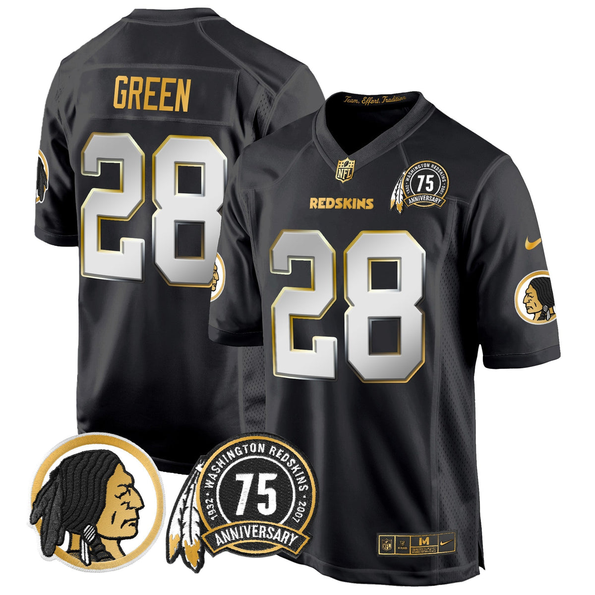 Men's Washington Redskins 75th Patch Throwback Gold Game Jersey - All Stitched