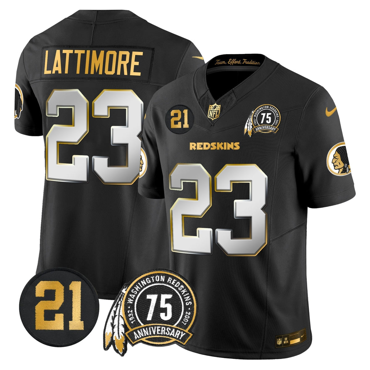Men's Washington Redskins 75th & Sean Taylor Patch Gold Vapor Limited Jersey - All Stitched