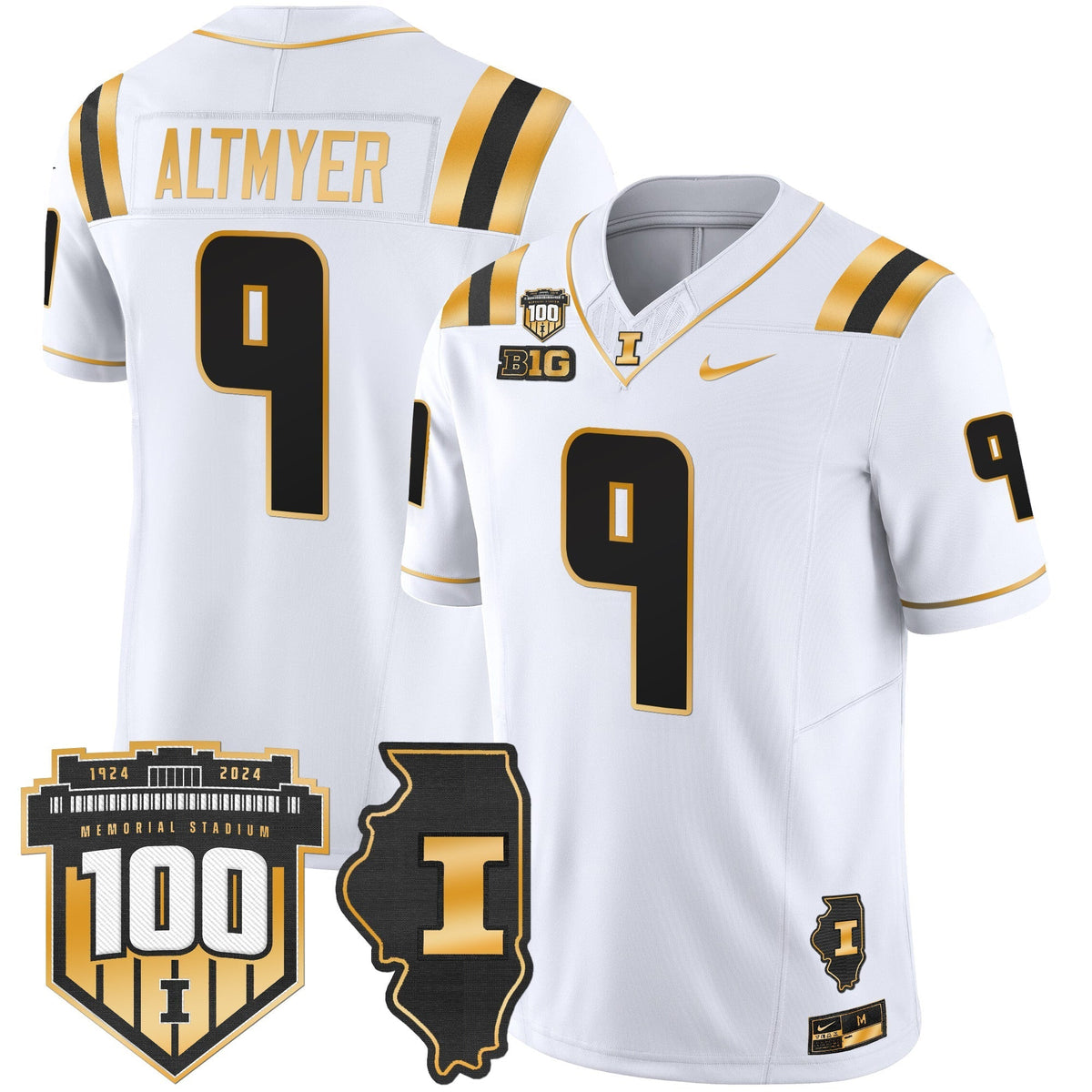 ILL 100th Memorial Stadium Patch Gold Vapor Limited Jersey - All Stitched
