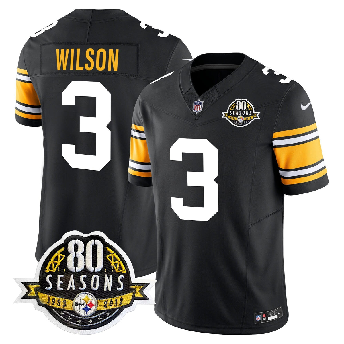 Pittsburgh Steelers 80th Anniversary Patch Vapor Limited Jersey - All Stitched