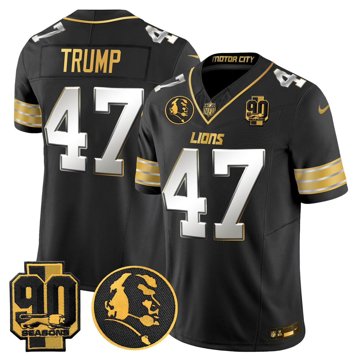 Men's Detroit Lions 2024 90th & John Madden Patch Gold Vapor Limited Jersey - All Stitched