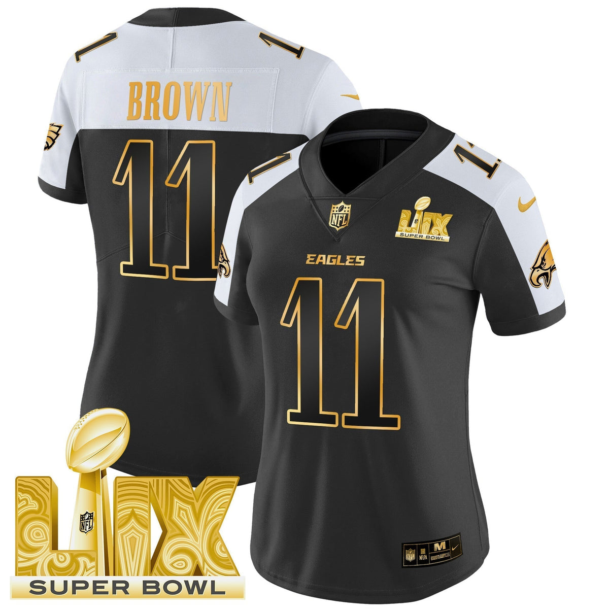 Women's PHI Super Bowl LIX Patch Gold Vapor Limited Jersey - All Stitched