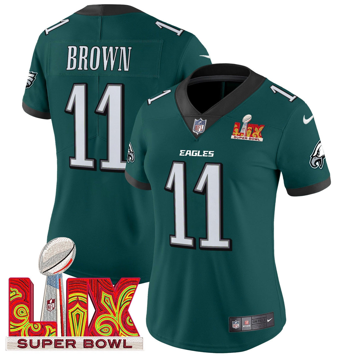 Women's PHI Super Bowl LIX Patch Vapor Limited Jersey - All Stitched