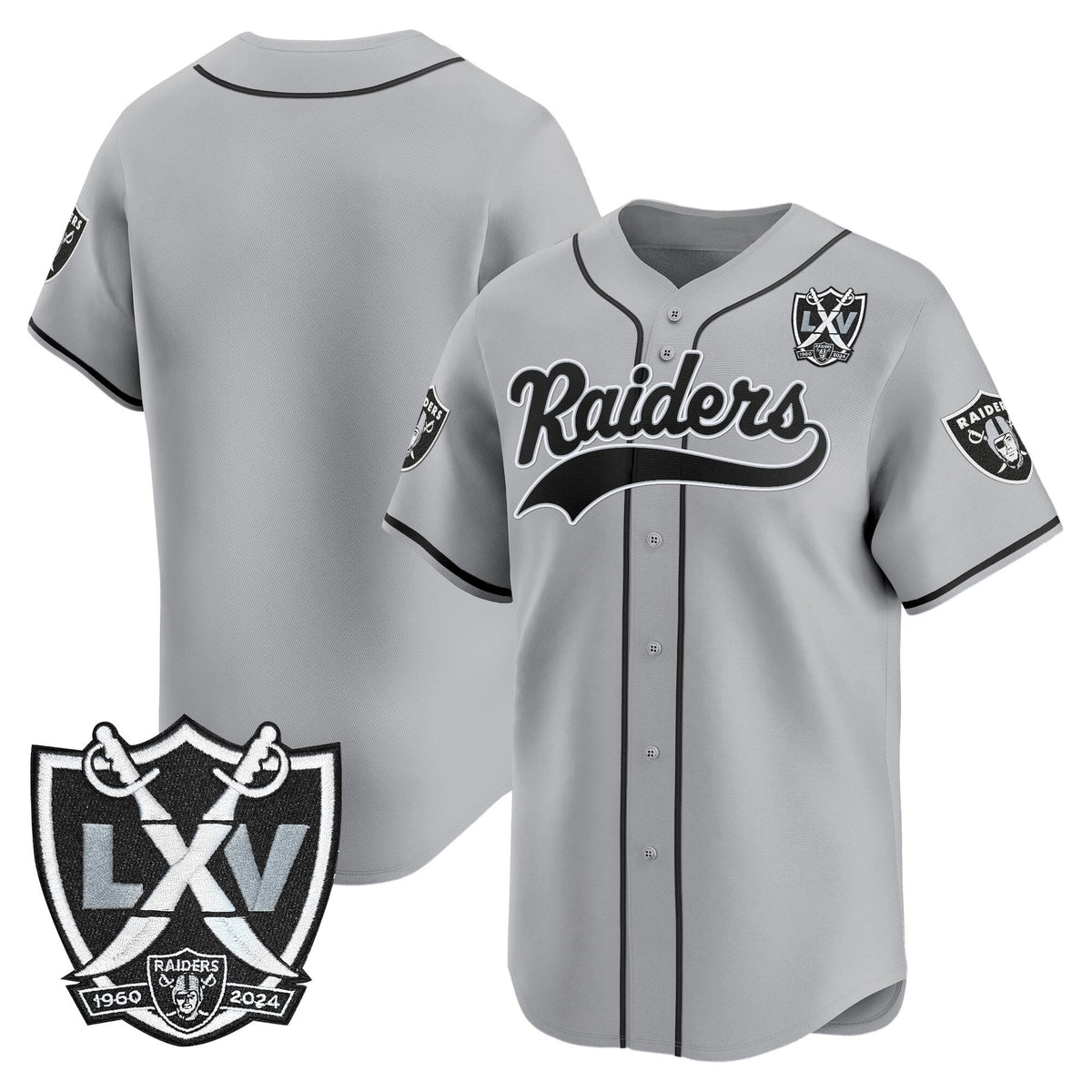 Las Vegas Raiders 65th Anniversary Patch Vapor Baseball Jersey - All Stitched