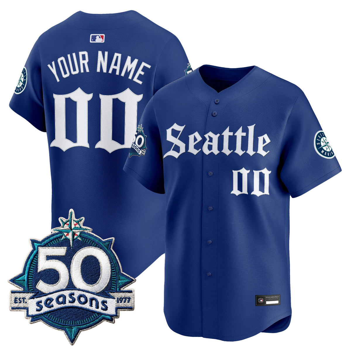 Seattle Mariners 50 Seasons Patch Vapor Premier Limited Custom Jersey - Gothic Edition - All Stitched