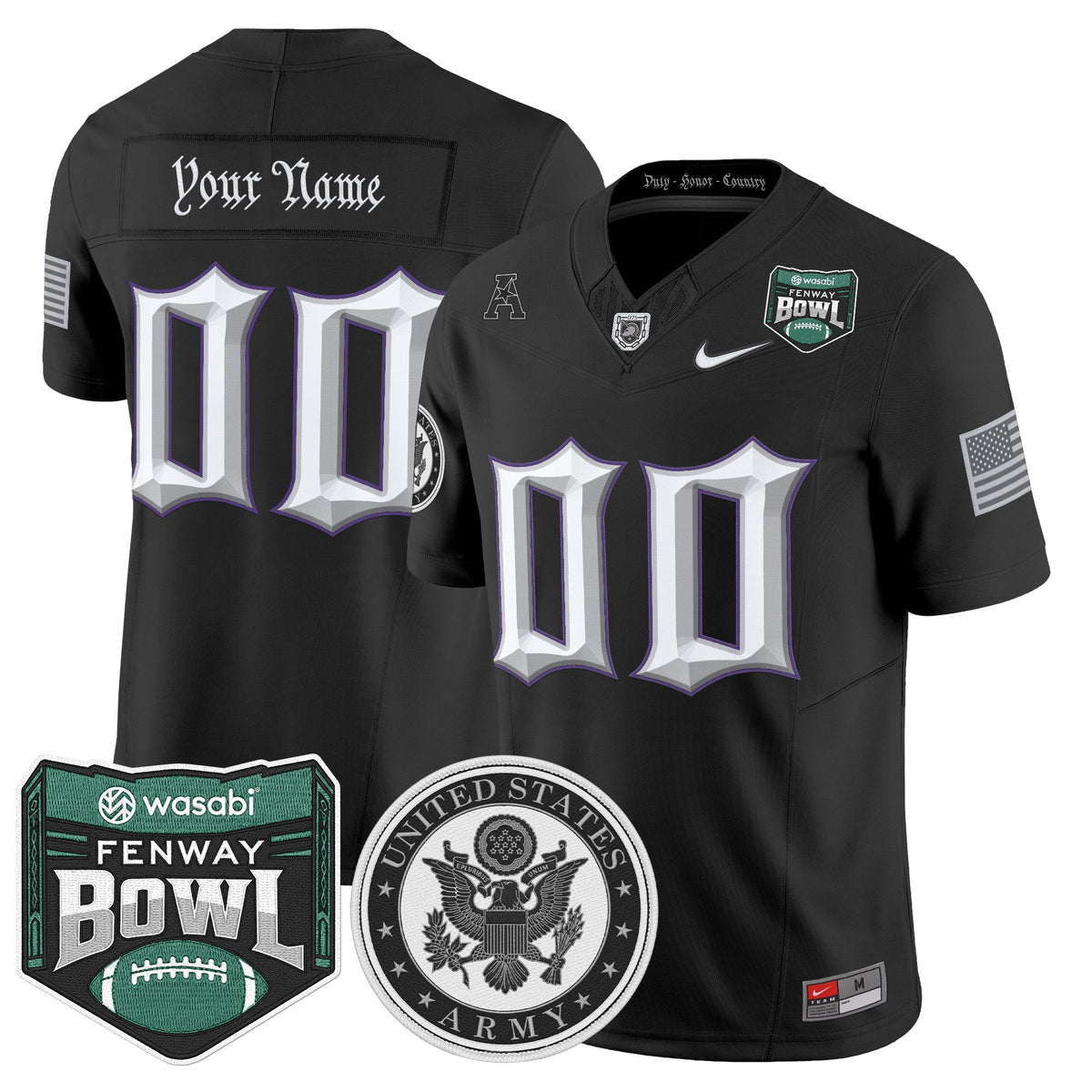 Army Black Knights Honoring 250 Years Of Service And Sacrifice Vapor Limited Custom Jersey - 2025 Fenway Bowl Patch - All Stitched