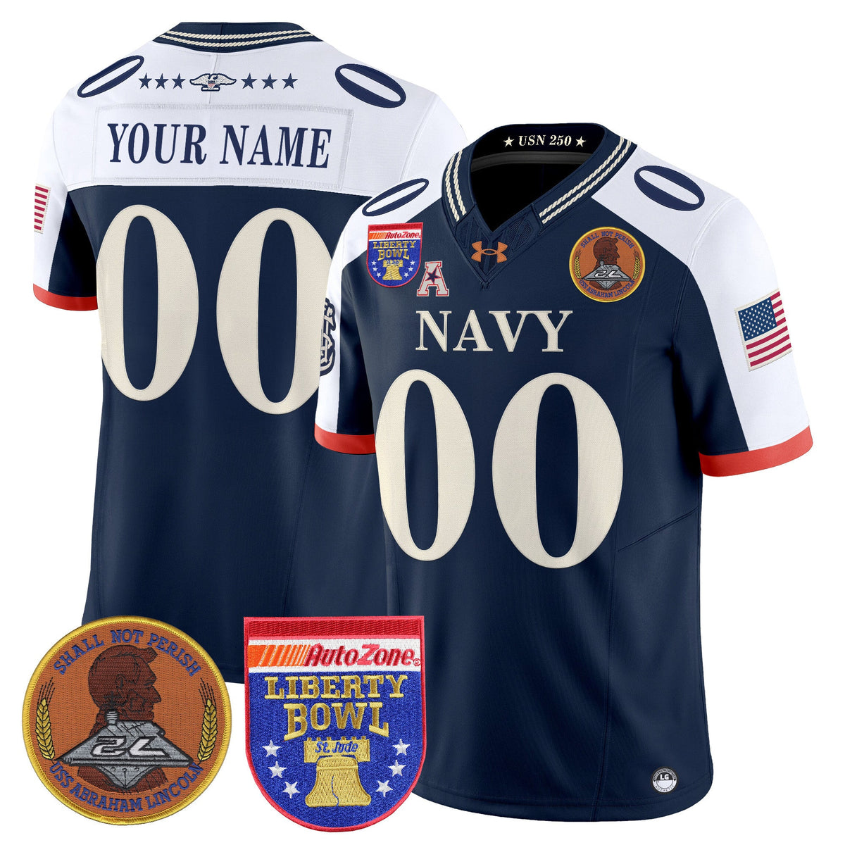 Navy Midshipmen 250th Anniversary Vapor Limited Custom Jersey - 2026 Liberty Bowl Patch - Stitched