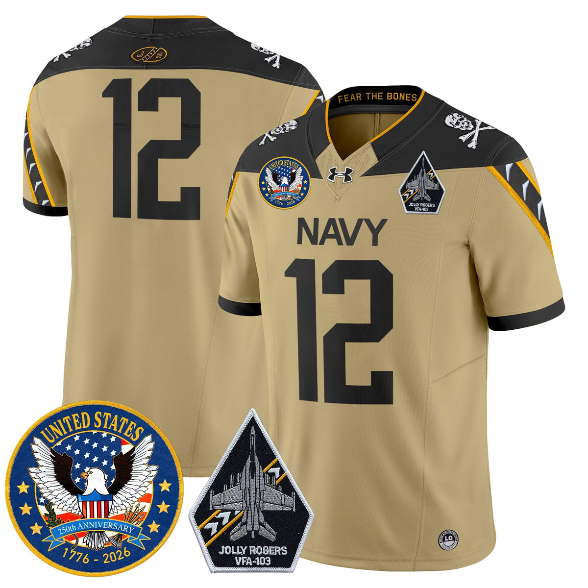 Men's Navy Midshipmen "United States 250th Anniversary Patch" Vapor Limited Jersey - Jolly Rogers Edition - All Stitched