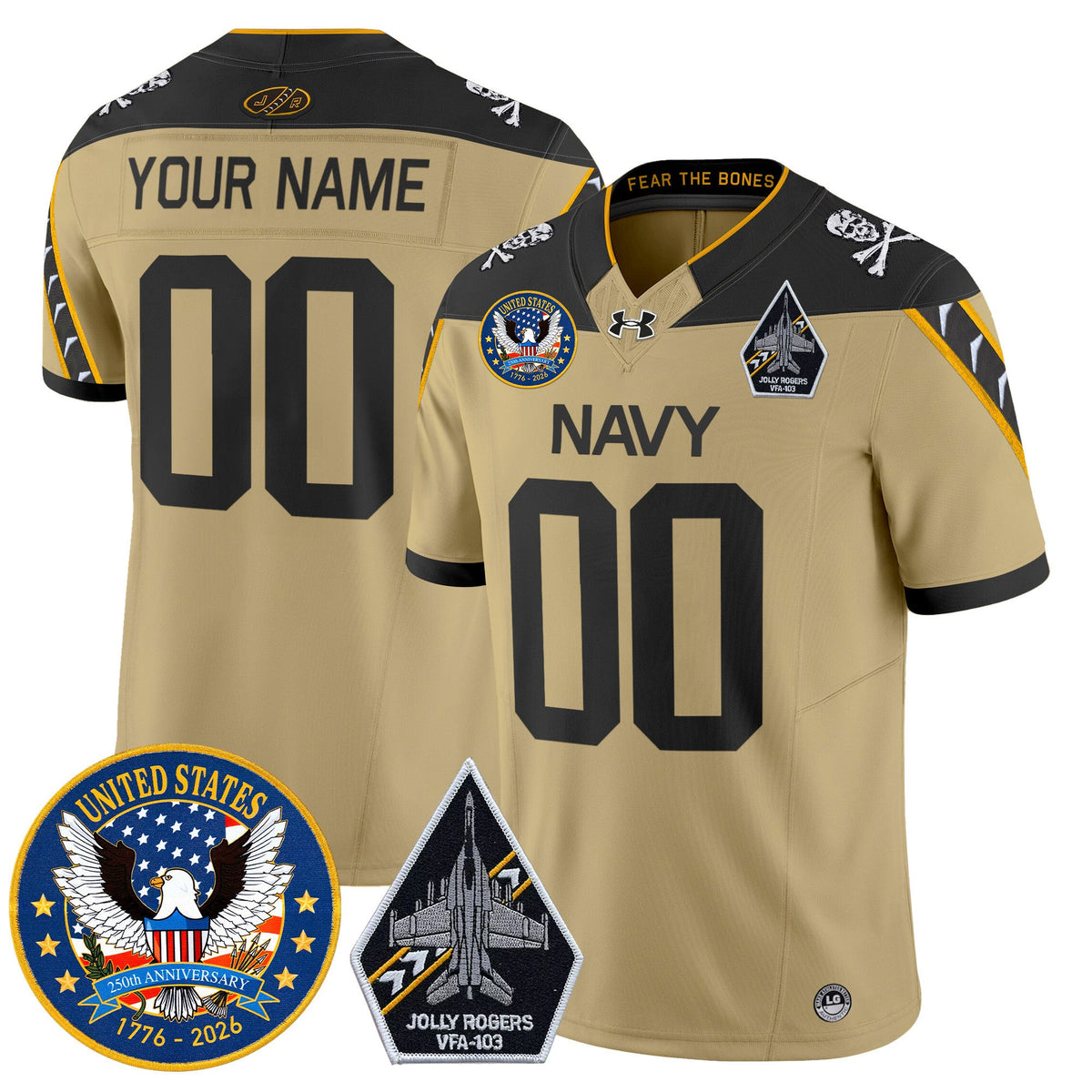 Navy Midshipmen "United States 250th Anniversary Patch" Vapor Limited Custom Jersey - Jolly Rogers Edition - All Stitched