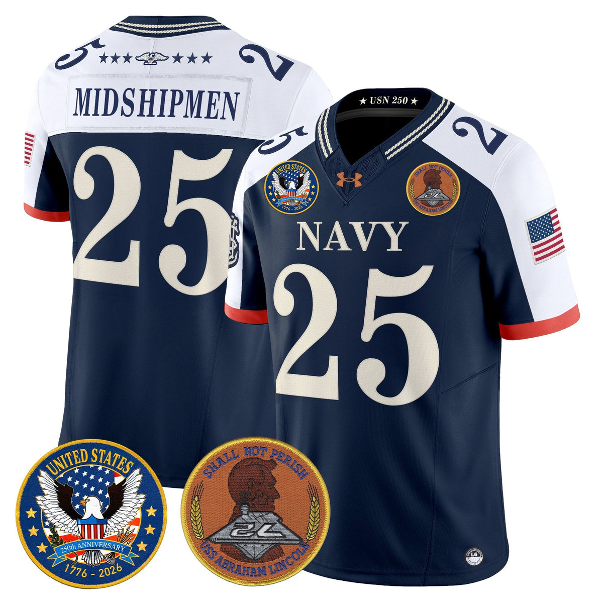 Men's Navy Midshipmen "United States 250th Anniversary Patch" Vapor Limited Jersey - Stitched