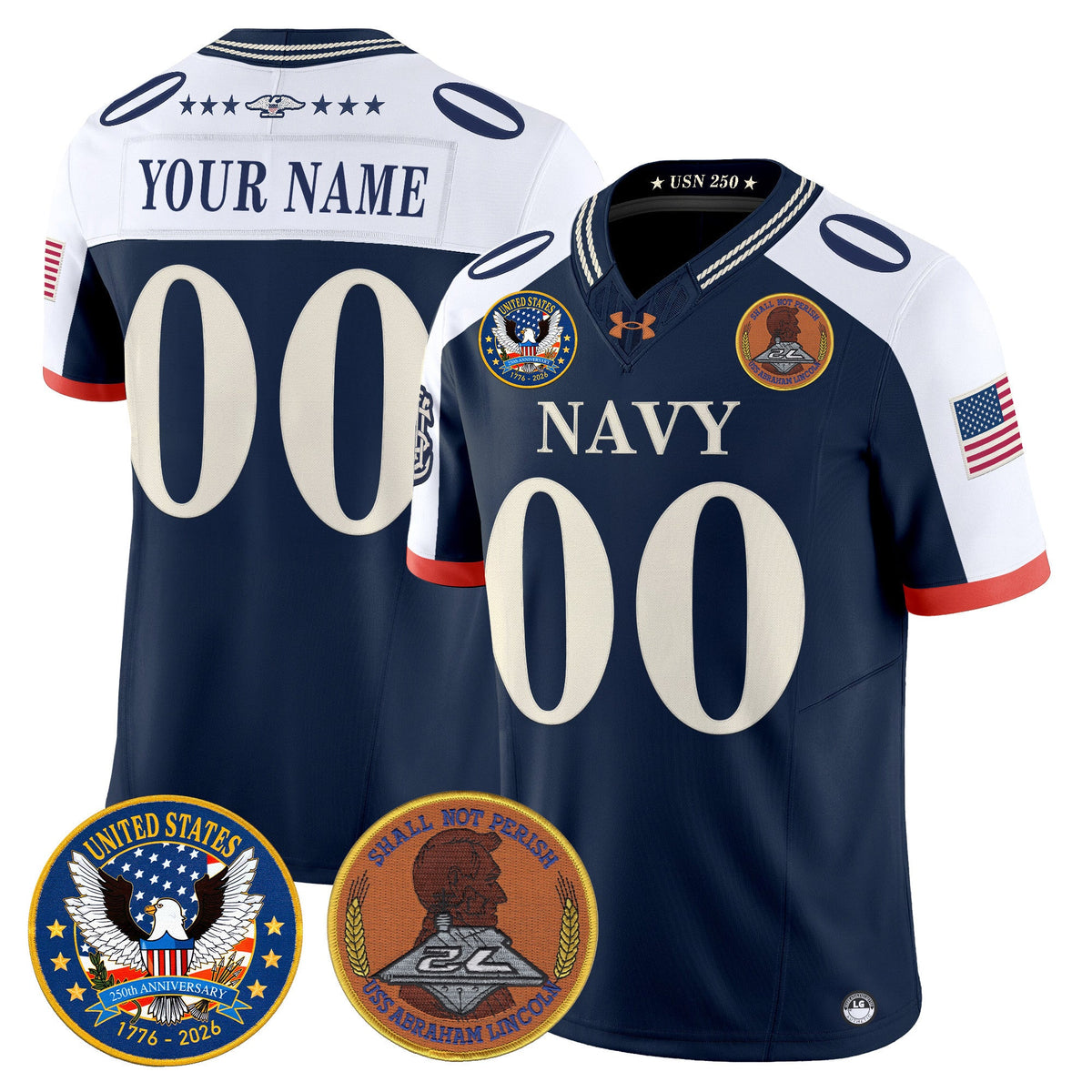 Navy Midshipmen "United States 250th Anniversary Patch" Vapor Limited Custom Jersey - Stitched