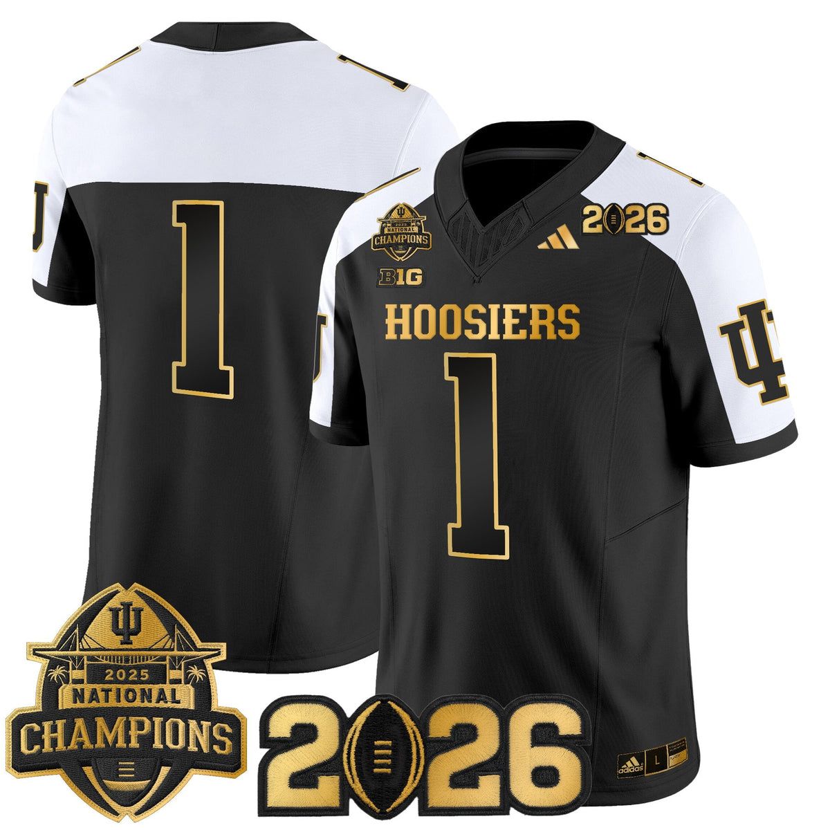 Men's Indiana Hoosiers 2025 National Champions & 2026 CFP Final Patch Gold Vapor Limited Jersey - All Stitched