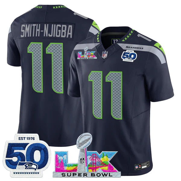SEA Super Bowl LX - 50th Anniversary Patch Gold Vapor Limited Jersey N5 - All Stitched