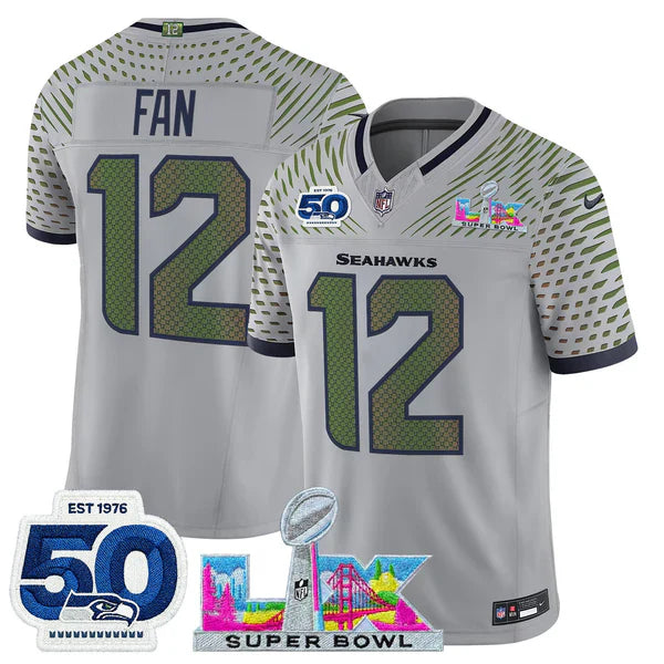 Women's SEA Super Bowl LX - 50th Anniversary Patch Gold Vapor Limited Jersey N5 - All Stitched
