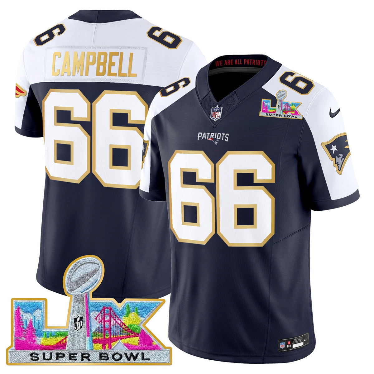 Men's New England Patriots Super Bowl LX Gold Trim Vapor Limited Jersey - All Stitched
