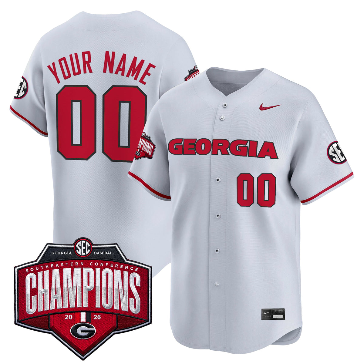 Georgia Bulldogs Baseball Southeastern Confernce Champions 2026 Vapor Premier Limited Custom Jersey - All Stitched