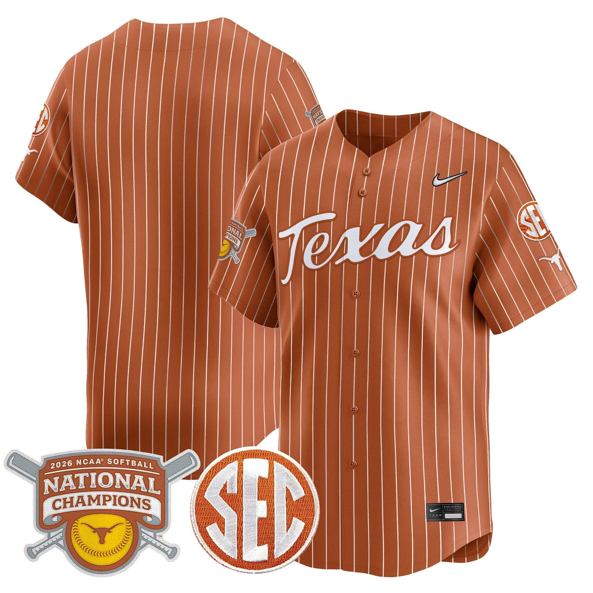 Men's size - Texas Longhorns 2026 Softball National Champions Vapor Premier Limited Jersey - All Stitched