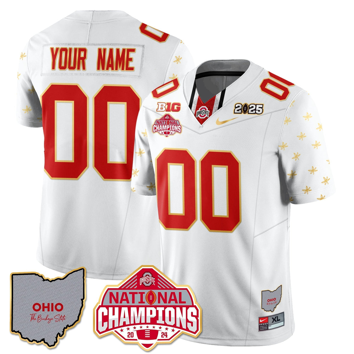 OSU 2025 CFP Patch - National Champions Gold Custom Jersey - All Stitched