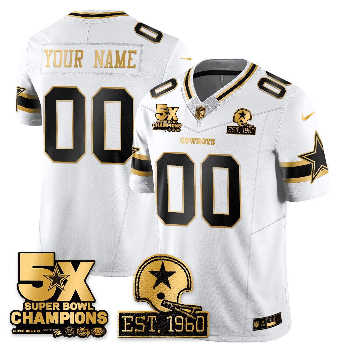 DAL 5-Time Champions Patch Vapor Limited Gold Jersey - All Stitched