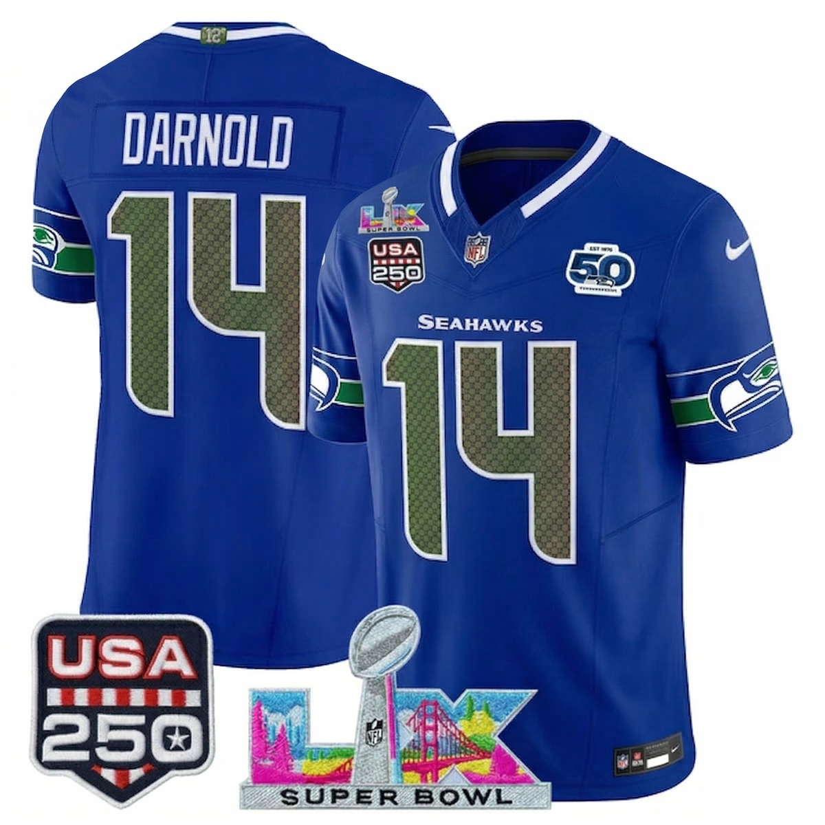 SEA "Super Bowl LX & United States 250th Anniversary Patch" Vapor Limited Jersey - All Stitched