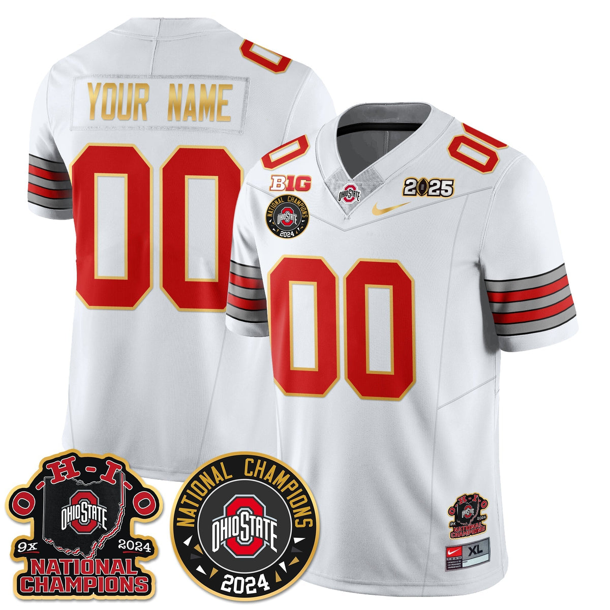 OSU 'Heritage Stripe' 2025 CFP Patch - National Champions Gold Custom Jersey N5 - All Stitched