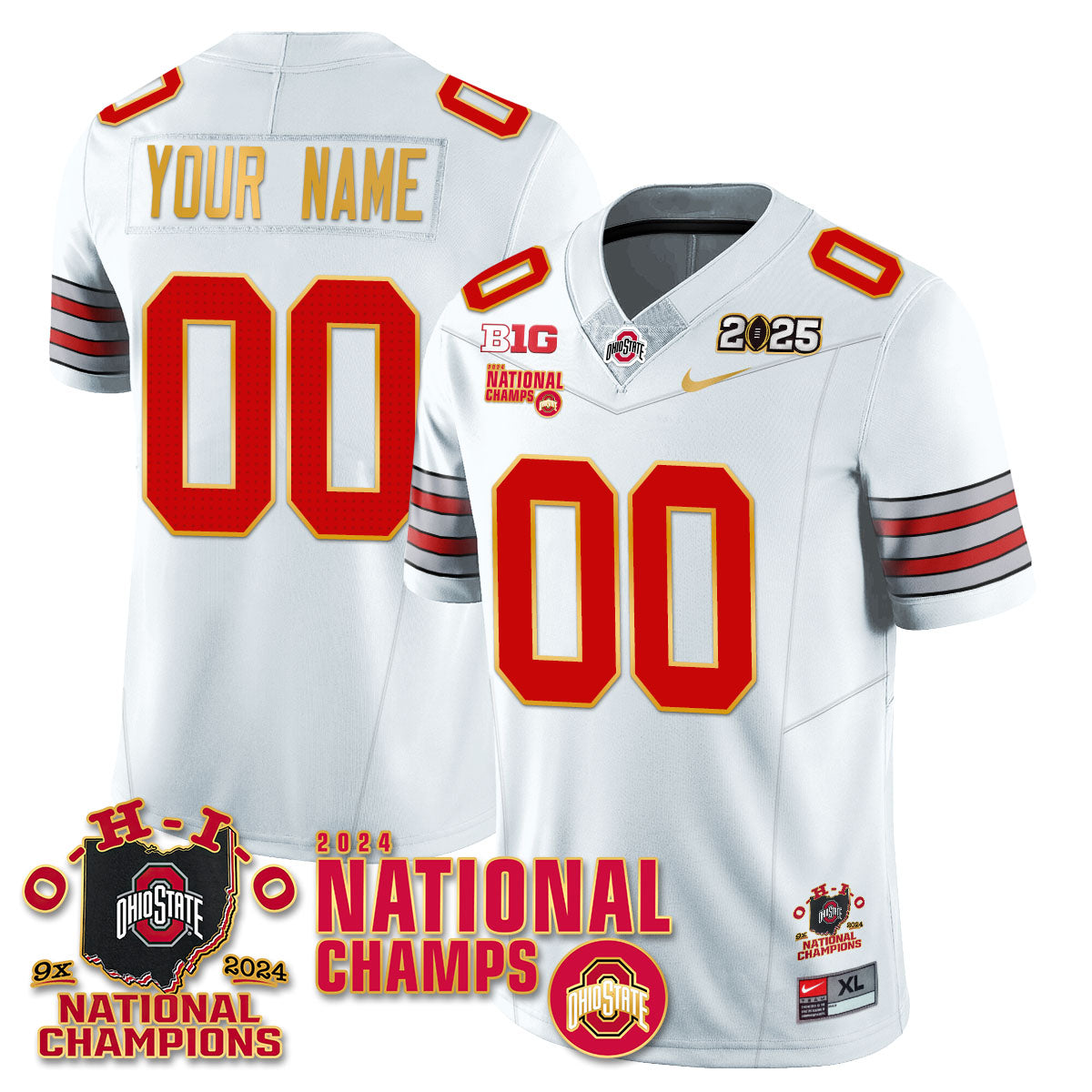Custom Gender/Name OSU 'Heritage Stripe' 2025 CFP Patch - National Champions Gold Custom Jersey N6 - All Stitched