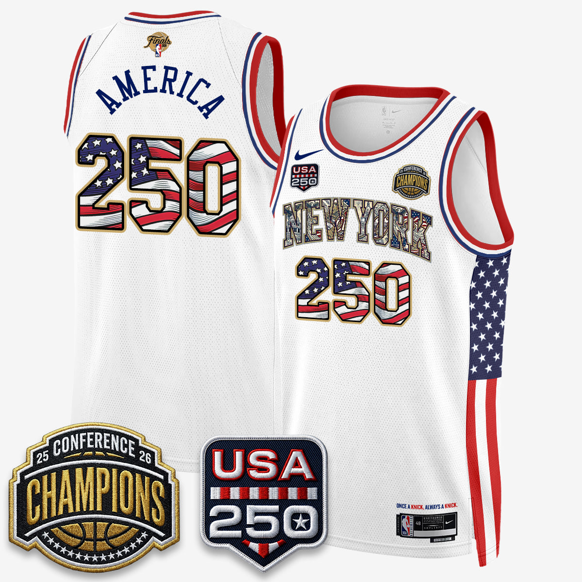 NYK 2026 NBA Eastern Conference Champions x Fourth of July Vapor Jersey - Stitched