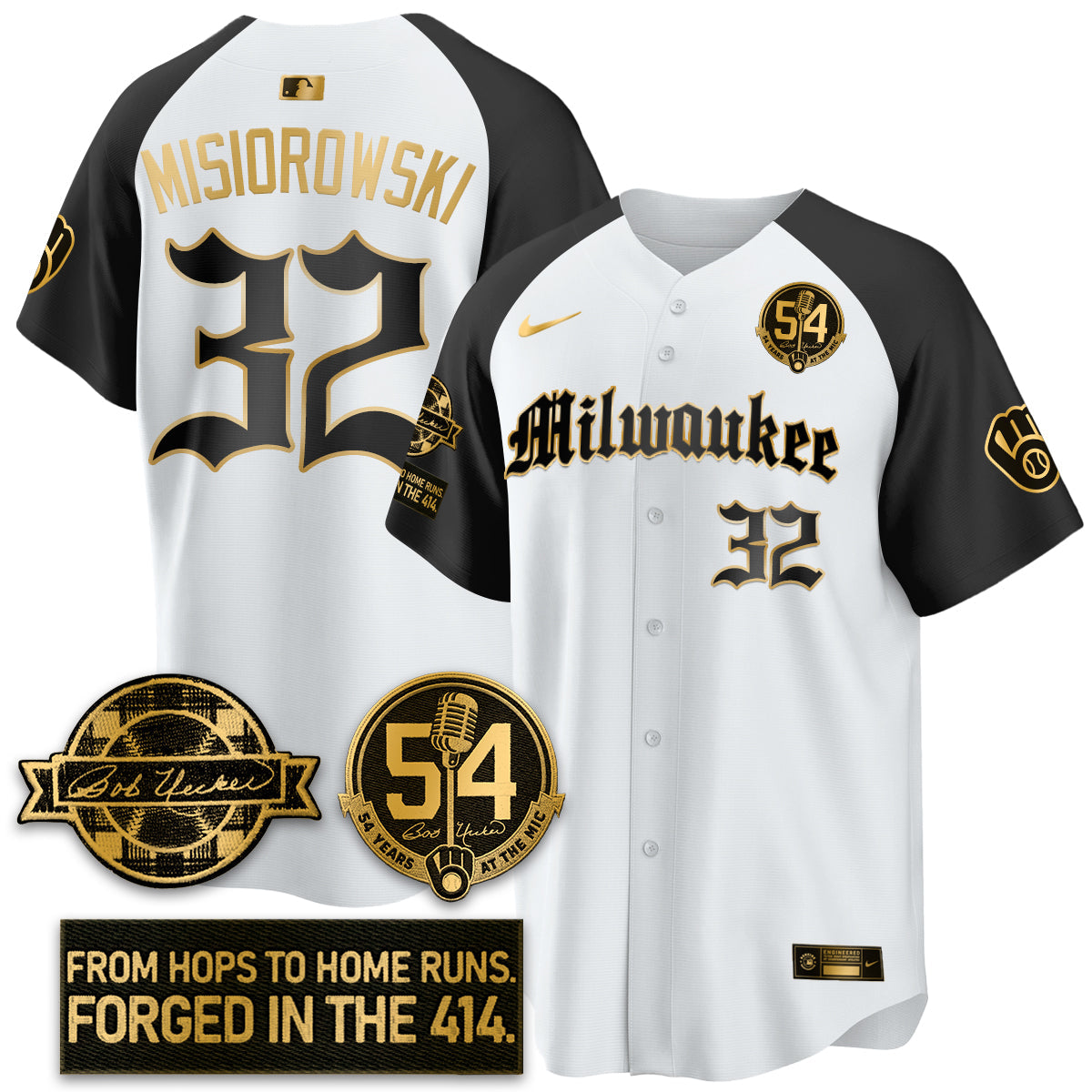 MIL Bob Uecker Patch Vapor Premier Limited Jersey - Gothic Edition - All Stitched