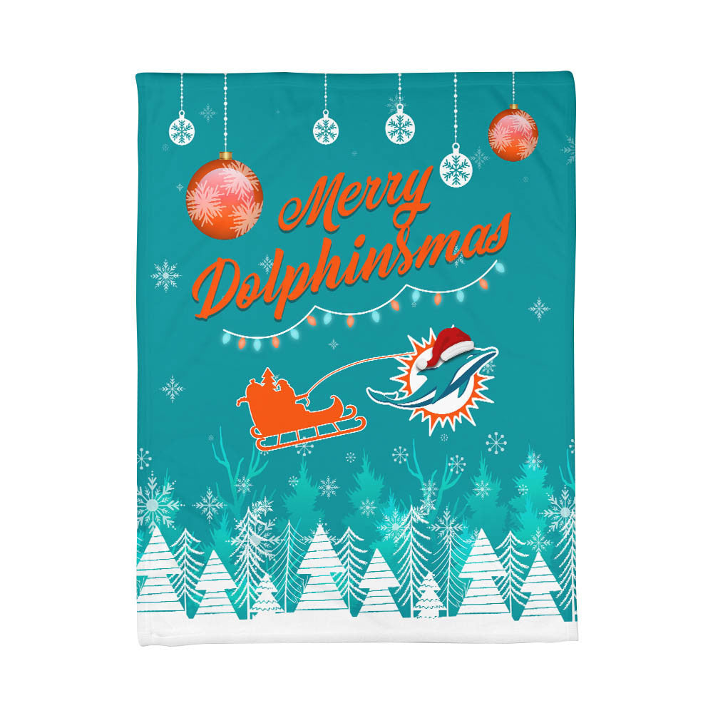 Miami Dolphins | Premium Christmas Fleece Blanket & Throw Pillow Combo MM