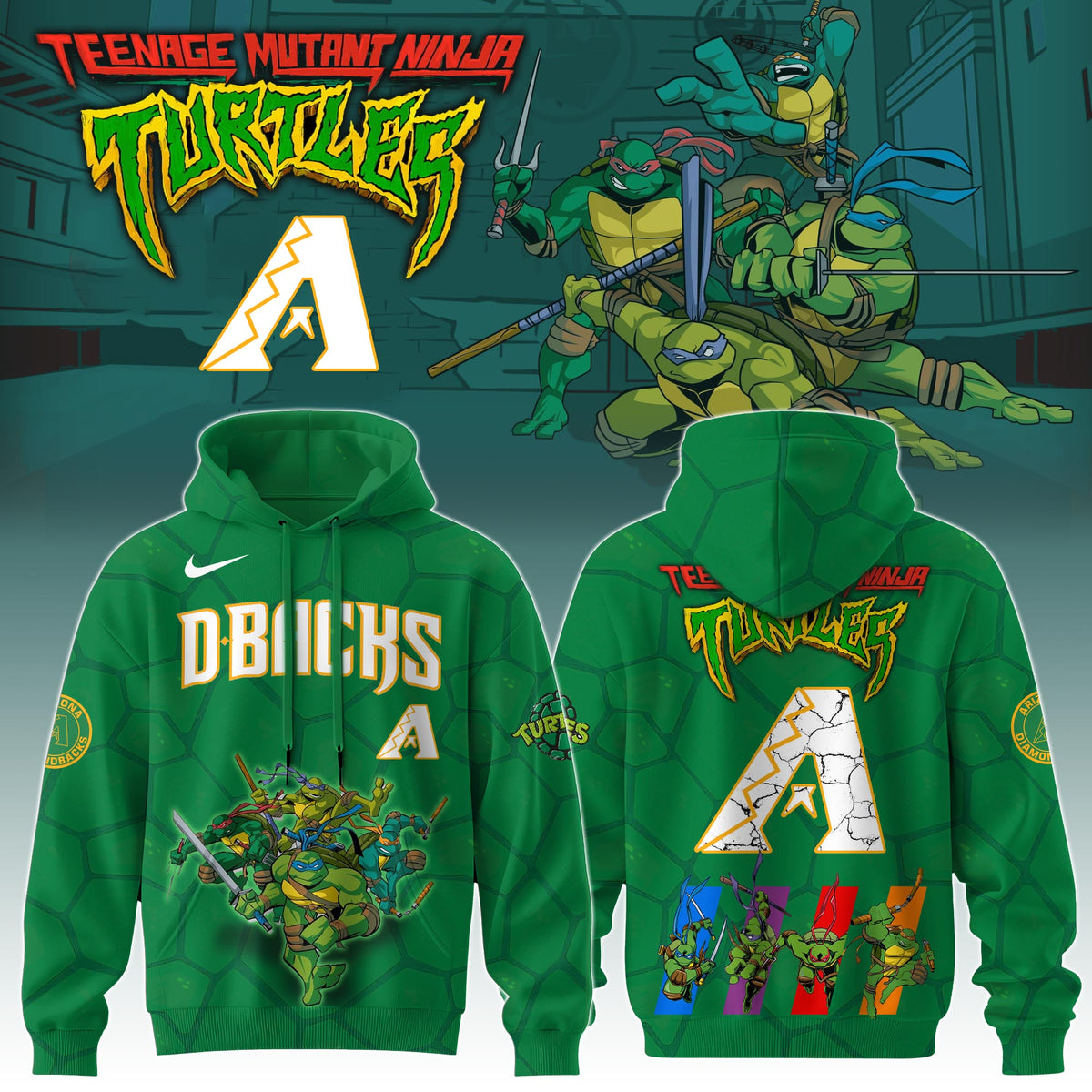 . Arizona Diamondbacks MLB x Ninja Turtles Special Edition Hoodie 2025