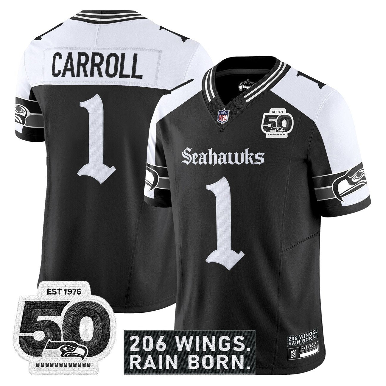 Seattle Seahawks 'Gothic Rain City Shadows Edition' Vapor Jersey - 50th Anniversary Patch - All Stitched
