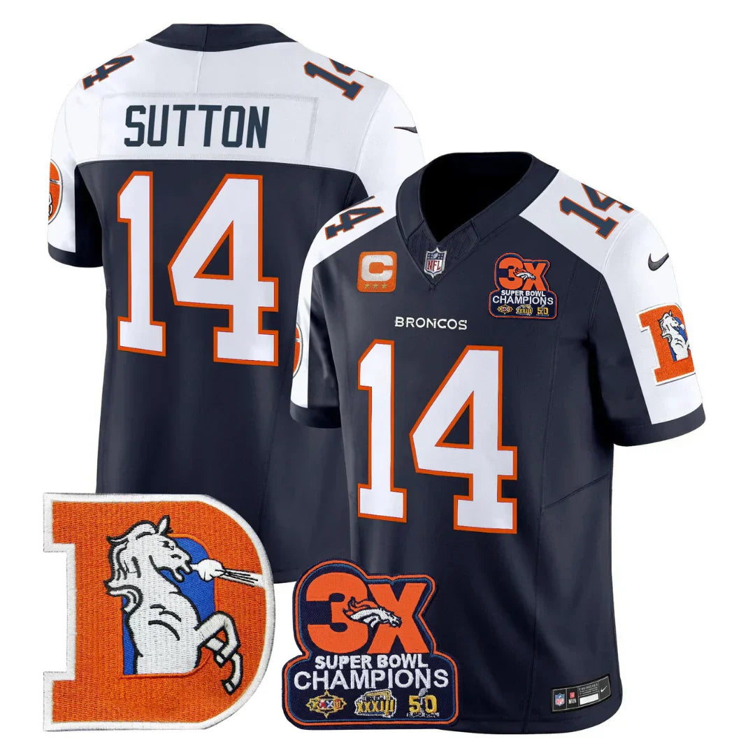 DEN Throwback 3-Times Champions Patch Vapor Limited Jersey - All Stitched