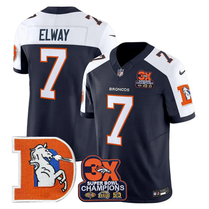 DEN Throwback 3-Times Champions Patch Vapor Limited Jersey - All Stitched