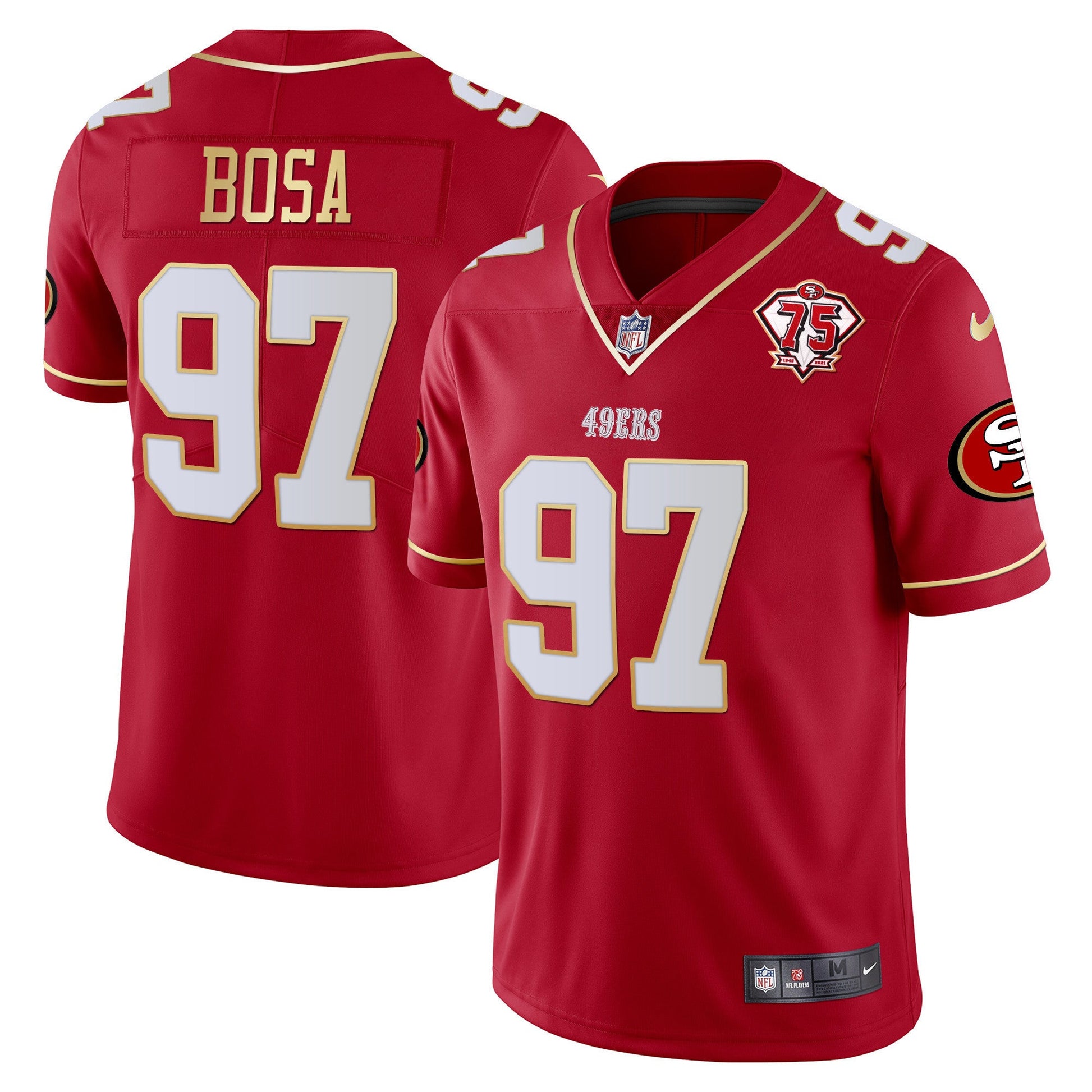 Men's 49ers 75th Anniversary Patch Vapor Gold Trim Jersey V2 - All Stitched