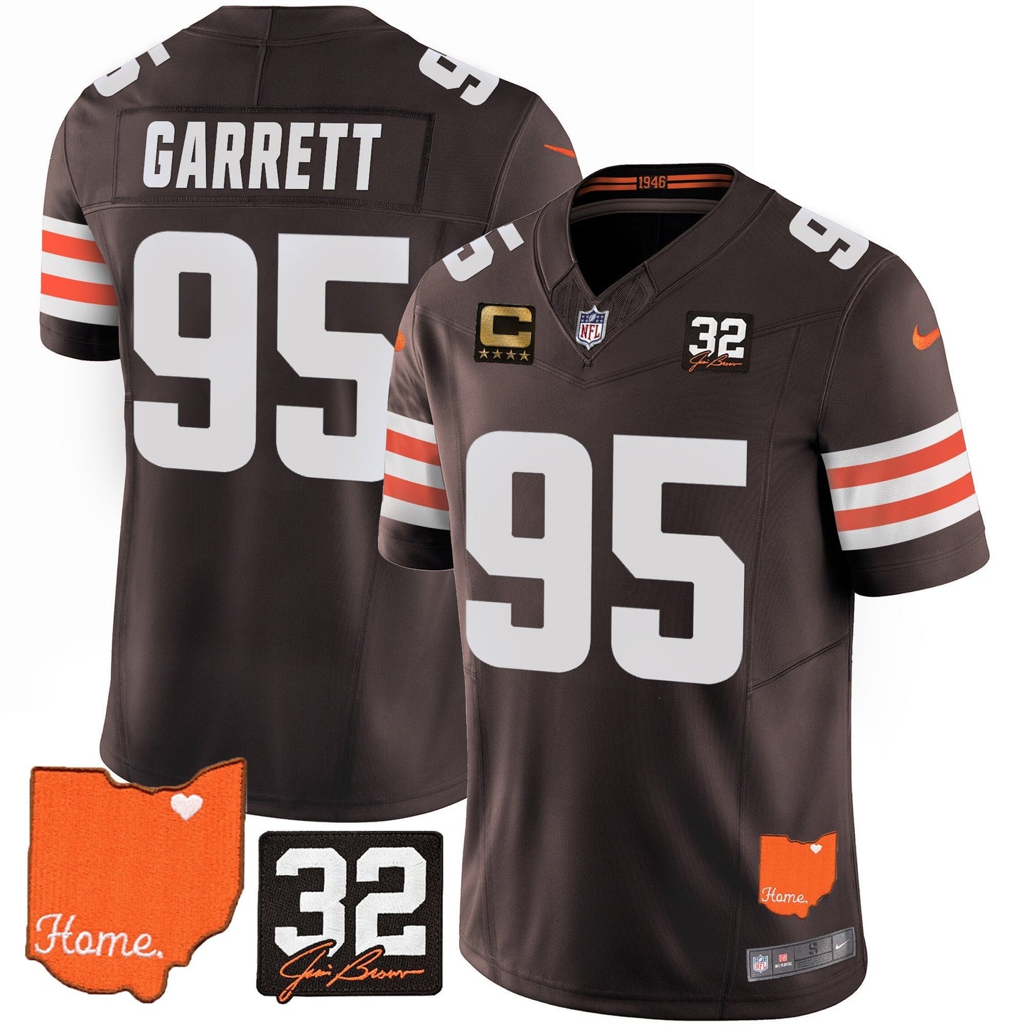 Men's Browns #32 Jim Brown Memorial & Home Patch Vapor Limited Jersey - All Stitched
