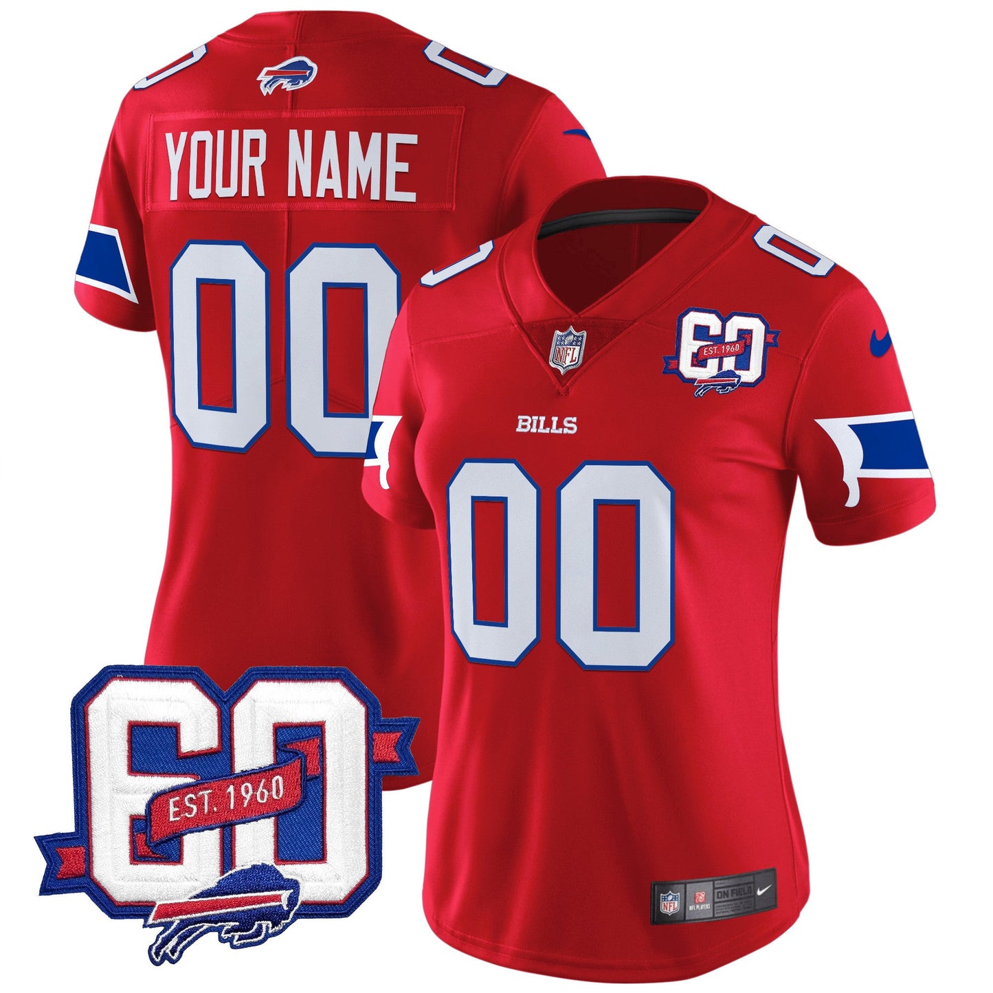 Bills 60th Anniversary Patch Vapor Limited Custom Jersey - All Stitched