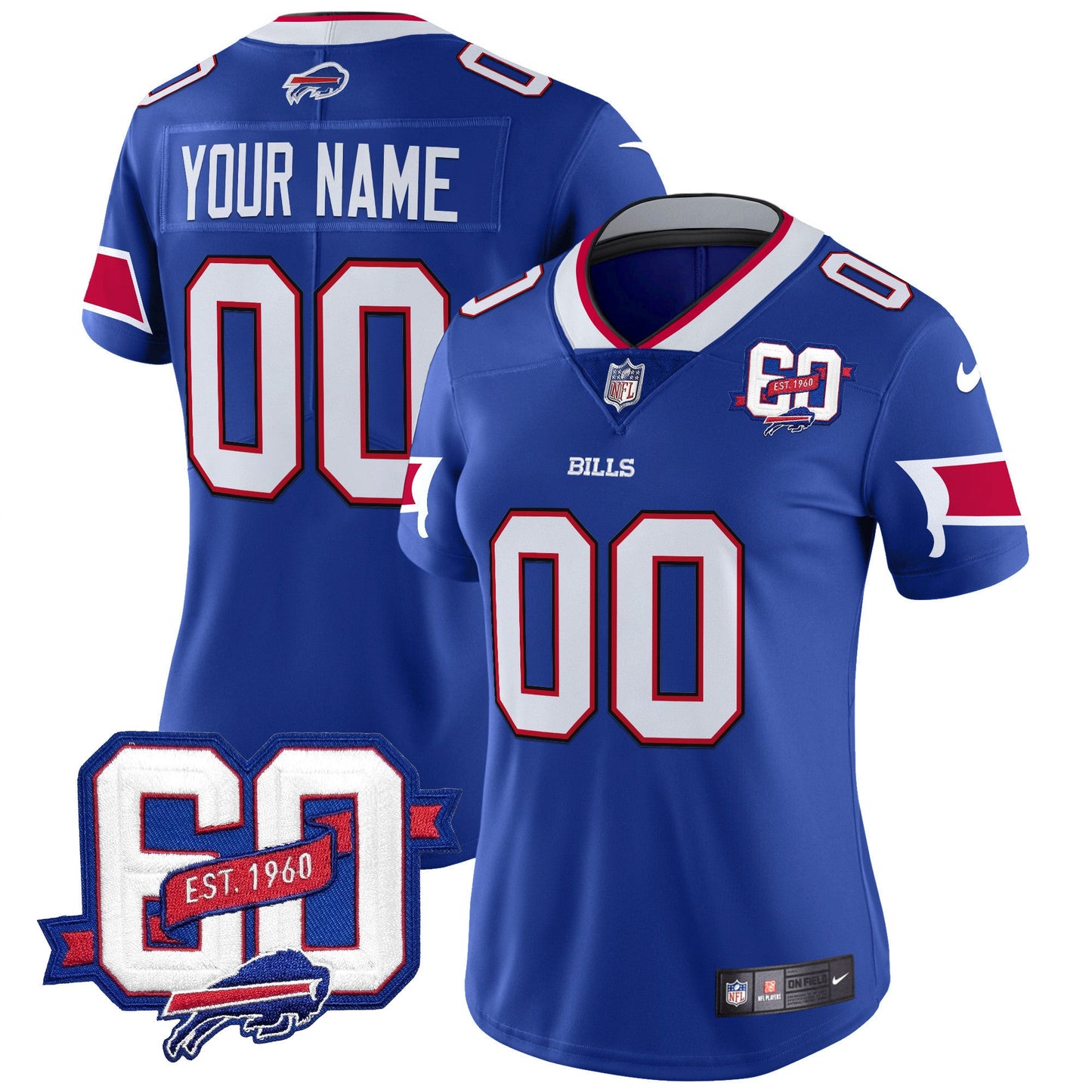 Bills 60th Anniversary Patch Vapor Limited Custom Jersey - All Stitched