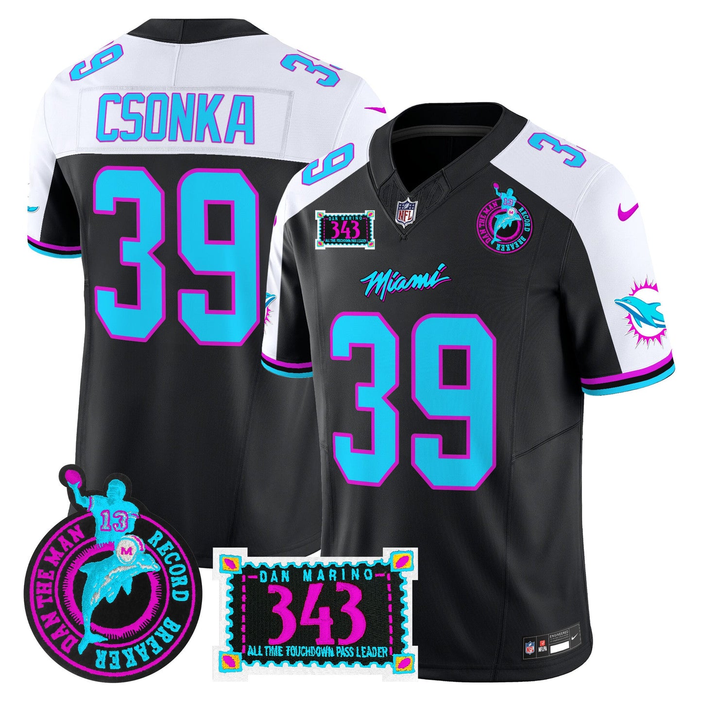 Men's Dolphins "Dan the Man Record Breaker" Patch Vapor Limited Jersey - All Stitched