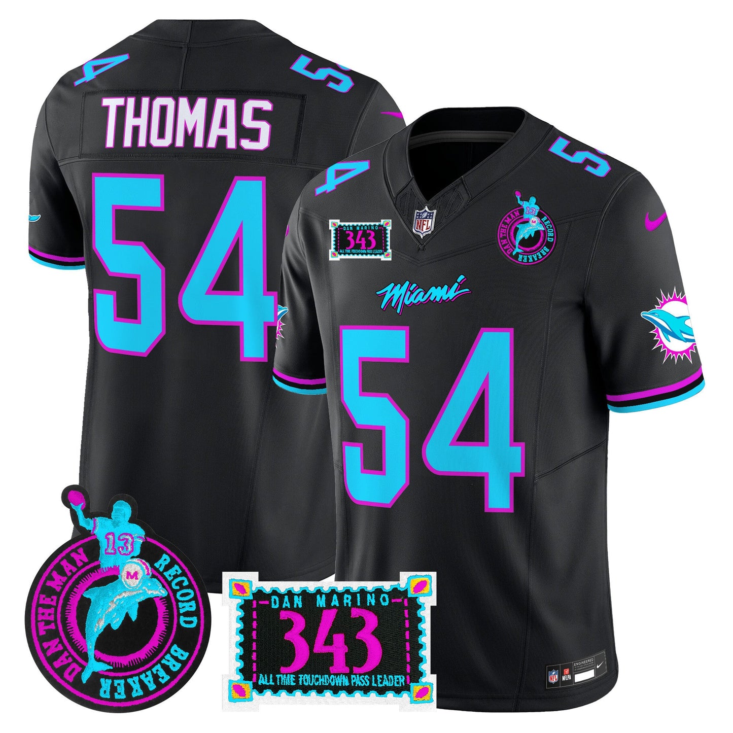 Men's Dolphins "Dan the Man Record Breaker" Patch Vapor Limited Jersey - All Stitched