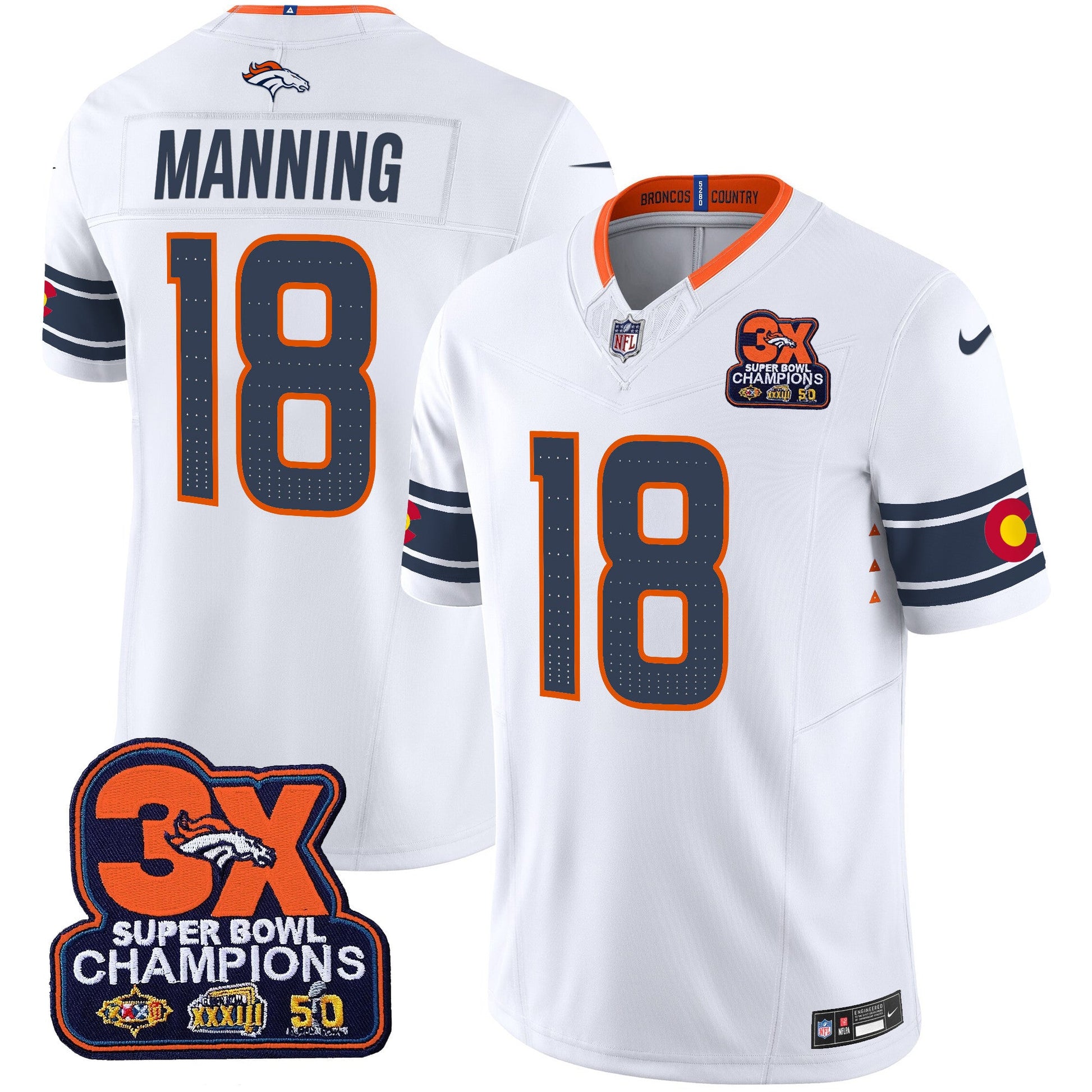 Men's Denver Broncos 3x Patch "Colorado Flag" Vapor Limited Jersey - All Stitched