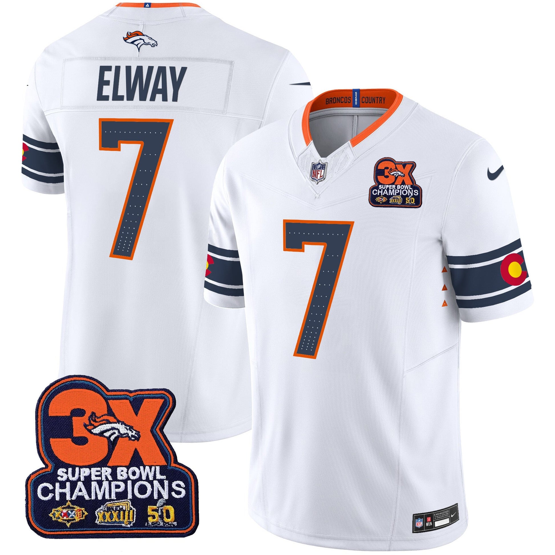 Men's Denver Broncos 3x Patch "Colorado Flag" Vapor Limited Jersey - All Stitched
