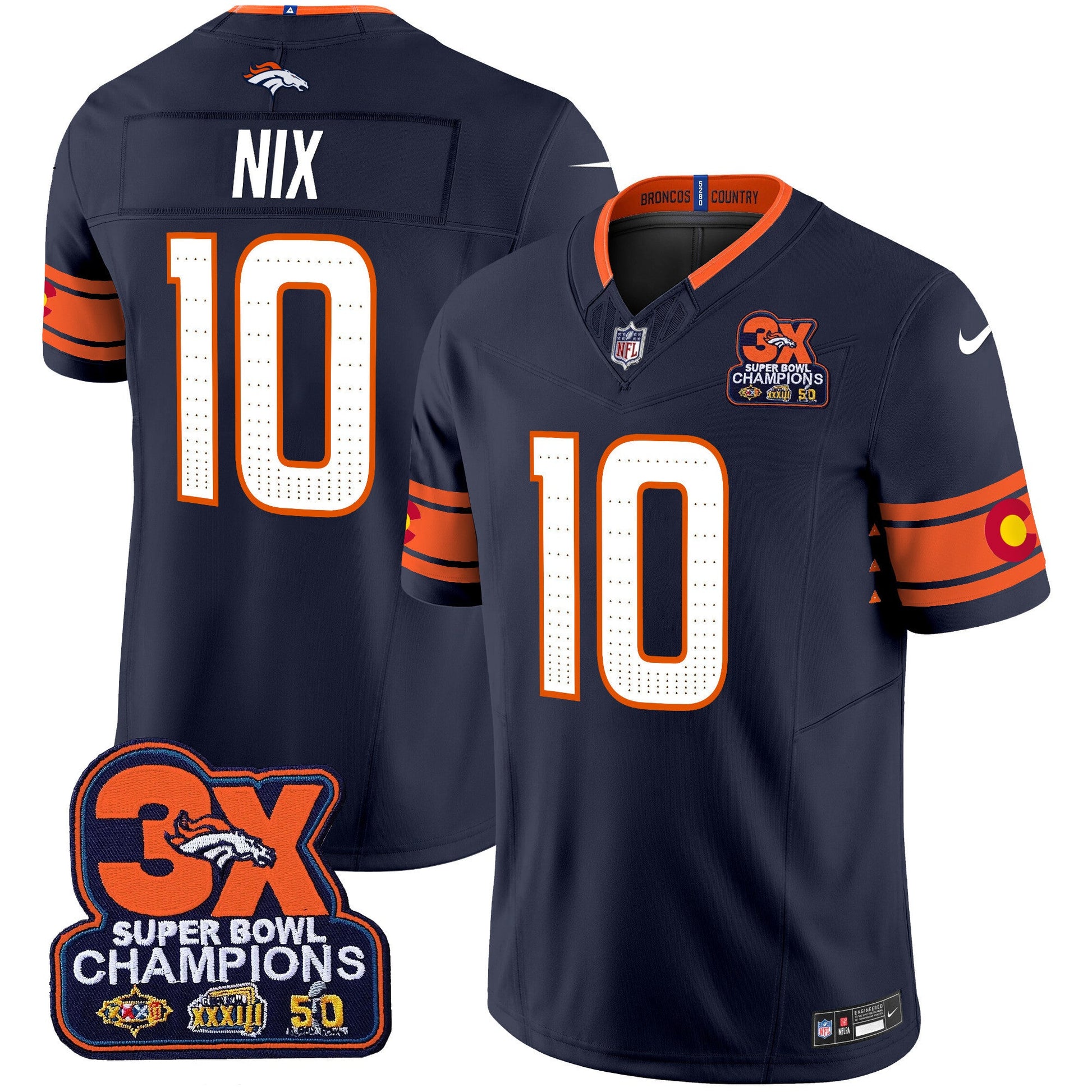 Men's Denver Broncos 3x Patch "Colorado Flag" Vapor Limited Jersey - All Stitched