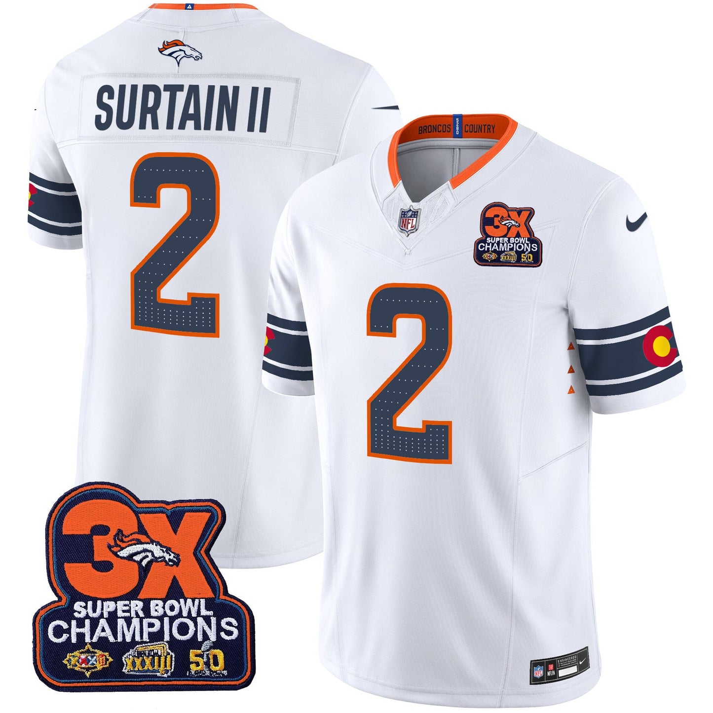 Men's Denver Broncos 3x Patch "Colorado Flag" Vapor Limited Jersey - All Stitched