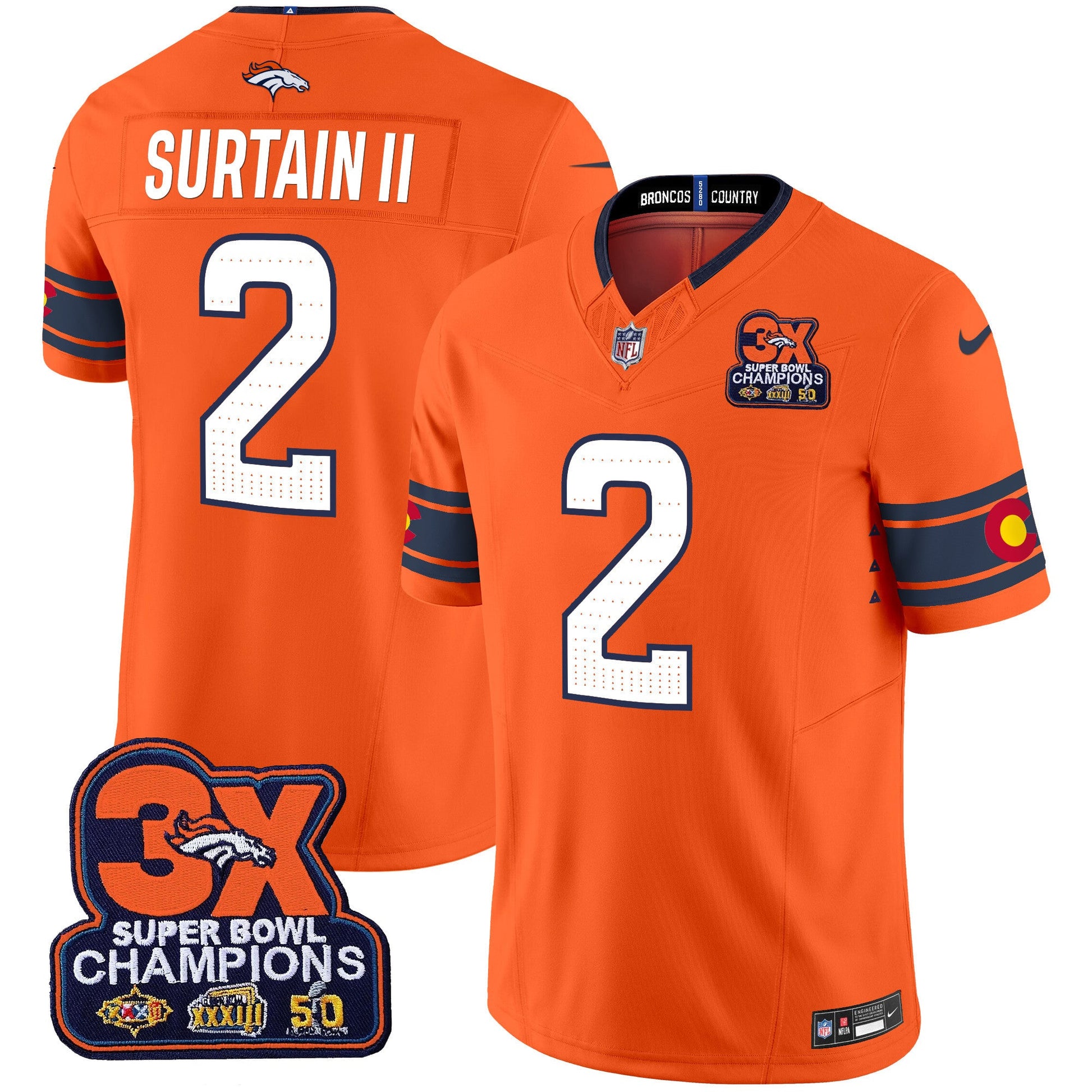 Men's Denver Broncos 3x Patch "Colorado Flag" Vapor Limited Jersey - All Stitched