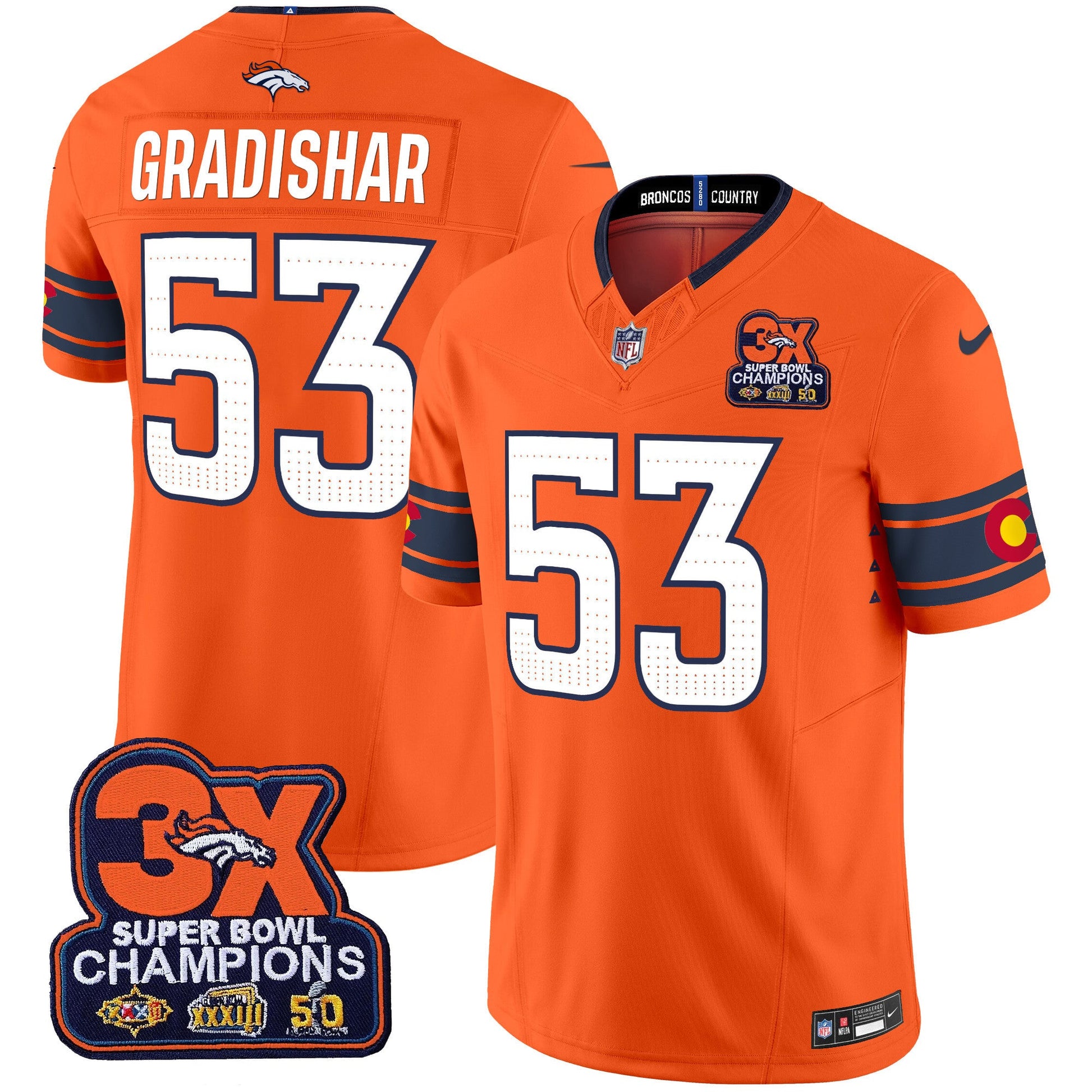Men's Denver Broncos 3x Patch "Colorado Flag" Vapor Limited Jersey - All Stitched