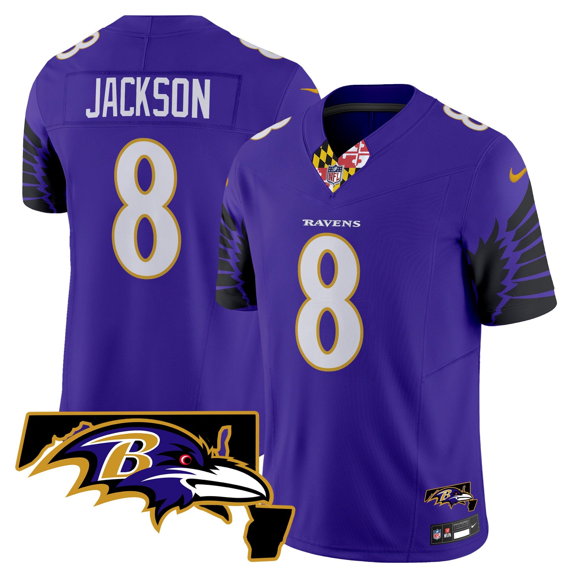 Men's Ravens Maryland Patch Vapor Limited Jersey V2 - All Stitched
